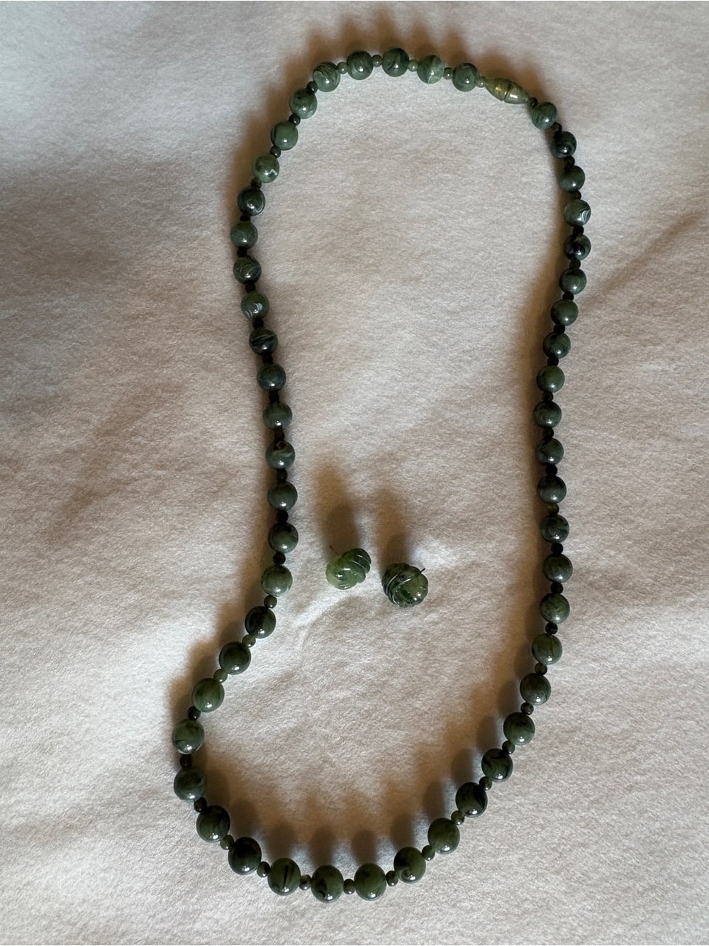 Jade Bead Necklace and Earrings Set - Women Jewelry